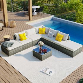 8-Pieces Outdoor Patio Furniture Sets;  Garden Conversation Wicker Sofa Set;  Single Sofa Combinable