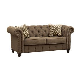 Aurelia Loveseat w/2 Pillows; Brown Linen 52426