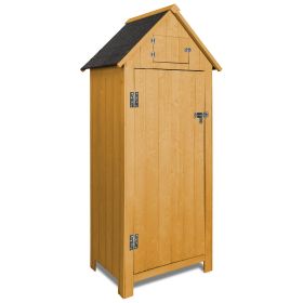 Outdoor Storage Cabinet Tool Shed Wooden Garden Shed with Floor; Hooks and Asphalt Waterproof Roof; Organizer Wooden Lockers with Fir Wood; Yellow