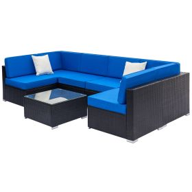 Fully Equipped Weaving Rattan Sofa Set with 2pcs Corner Sofas & 4pcs Single Sofas & 1 pcs Coffee Table Black