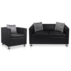 Sofa Set Armchair and 2-Seater Black Faux Leather