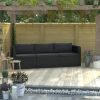 3 Piece Patio Sofa Set with Cushions Poly Rattan Black