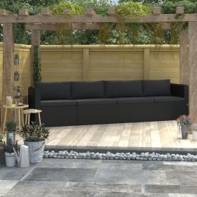 4 Piece Patio Sofa Set with Cushions Poly Rattan Black