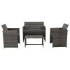 4 Piece Patio Lounge with Cushions Set Poly Rattan Gray