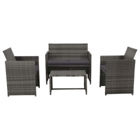 4 Piece Patio Lounge with Cushions Set Poly Rattan Gray