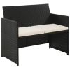 2 Seater Patio Sofa with Cushions Black Poly Rattan