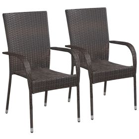 Stackable Patio Chairs 2 pcs Poly Rattan Brown