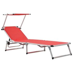 Folding Sun Lounger with Roof Aluminum and Textilene Red