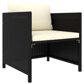 Patio Sofa with Cushions Black Poly Rattan