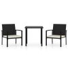 3 Piece Patio Dining Set Poly Rattan Black