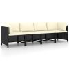 4-Seater Patio Sofa with Cushions Black Poly Rattan