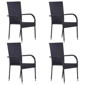 Stackable Patio Chairs 4 pcs Poly Rattan Black