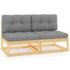 Patio Middle Sofas with Gray Cushions 2 pcs Solid Pinewood