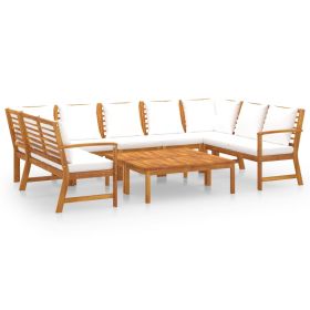 9 Piece Patio Lounge Set with Cushion Cream Solid Acacia Wood