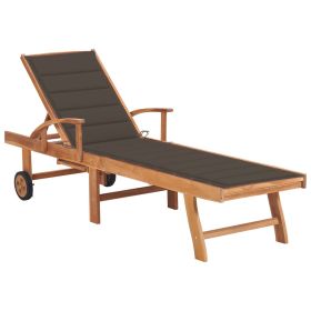 Sun Lounger with Taupe Cushion Solid Teak Wood