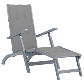 Patio Deck Chair with Footrest and Cushion Solid Acacia Wood