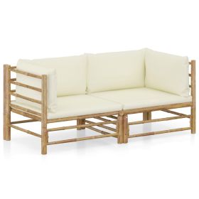 2 Piece Patio Lounge Set with Cream White Cushions Bamboo