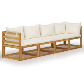 4-Seater Patio Sofa with Cushion Cream Solid Acacia Wood