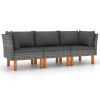 3-Seater Patio Sofa with Cushions Gray Poly Rattan