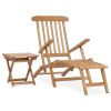 Patio Deck Chair with Footrest and Table Solid Teak Wood