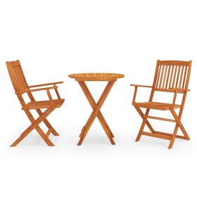 3 Piece Folding Patio Dining Set Solid Eucalyptus Wood