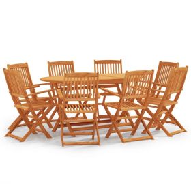 9 Piece Folding Patio Dining Set Solid Eucalyptus Wood