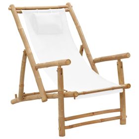 Deck Chair Bamboo and Canvas Cream White