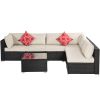 Outdoor Garden Patio Furniture 7-Piece PE Rattan Wicker Sectional Cushioned Sofa Sets with 2 Pillows and Coffee Table