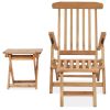 Patio Deck Chair with Footrest and Table Solid Teak Wood