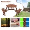 6-Person Circular Outdoor Wooden Picnic Table for Patio; Backyard; Garden; DIY w/ 3 Built-in Benches; 1720lb Capacity - Brown