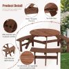 6-Person Circular Outdoor Wooden Picnic Table for Patio; Backyard; Garden; DIY w/ 3 Built-in Benches; 1720lb Capacity - Brown