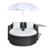 Patio Bed with Parasol Black Poly Rattan