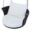 GO 33.8' Single Person Hanging Seat; Rattan Woven Swing Chair; Porch Swing With Ropes; Black Wicker And White Cushion