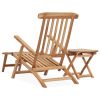 Patio Deck Chair with Footrest and Table Solid Teak Wood