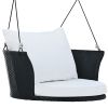 GO 33.8' Single Person Hanging Seat; Rattan Woven Swing Chair; Porch Swing With Ropes; Black Wicker And White Cushion