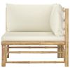 2 Piece Patio Lounge Set with Cream White Cushions Bamboo