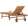 Sun Lounger with Taupe Cushion Solid Teak Wood