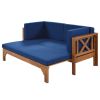 Outdoor Patio Extendable Wooden Sofa Set Sectional Furniture Set with Thick Cushions for Balcony; Backyard; Poolside; Brown Finish+Blue Cushion