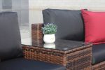 5 Pieces Outdoor Patio Garden Brown Wicker Sectional Conversation Sofa Set with Black Cushions and Red Pillows; w/ Furniture Protection Cover