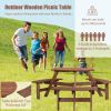 6-Person Circular Outdoor Wooden Picnic Table for Patio; Backyard; Garden; DIY w/ 3 Built-in Benches; 1720lb Capacity - Brown