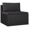 3 Piece Patio Sofa Set with Cushions Poly Rattan Black