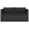 2 Piece Patio Sofa Set with Cushions Poly Rattan Black