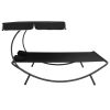 Patio Lounge Bed with Canopy and Pillows Black