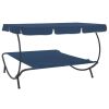 Patio Lounge Bed with Canopy and Pillows Blue