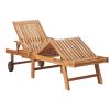 Sun Lounger with Taupe Cushion Solid Teak Wood