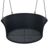 GO 33.8' Single Person Hanging Seat; Rattan Woven Swing Chair; Porch Swing With Ropes; Black Wicker And White Cushion