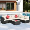 Outdoor Garden Patio Furniture 7-Piece PE Rattan Wicker Sectional Cushioned Sofa Sets with 2 Pillows and Coffee Table