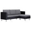 3-Seater Sofa with Cushions Black Faux Leather