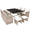 11 Piece Patio Dining Set with Cushions Poly Rattan Beige