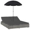 Patio Lounge Bed with Umbrella Poly Rattan Gray